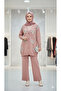 Premium Quality Three-Dimensional Soft Appliqué Floral and Stone Detailed Dried Rose Pants Knitwear Set
