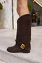 BALMİ Women's Brown Genuine Leather Suede Buckle Detail Boots - 2