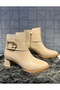 Flr 372 Women's Beige Cream Rubber Detail D Buckle Detailed Zippered Stylish Style Heeled Daily Boots