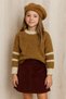 Striped Sleeve Detailed Crew Neck Winter Girls' Brown Knitwear Sweater (5-14 Years)