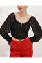 Women's Black Chiffon Zippered Front Blouse 0496