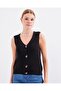 15881 Buttoned Short Knit Vest - Black