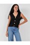 15882 Buttoned Short Knitwear Vest - Black - 3