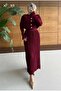 Buttoned Long Knitted Dress with Pleated Detail - 3