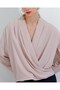 Women's Cream Double Breasted Collar Flowing Satin Blouse 0492 - 5