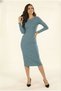 Women's Half High Neck Bodycon Long Sleeve Knitted Ribbed Knit Dress - Blue - 3