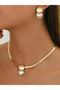 Faux Pearl Heart Shape Necklace and Earrings Jewelry Set