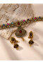 Embellished Leaf Fan Shaped Drop Necklace and Earrings Jewelry Set - 6