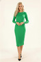 Women's Half High Neck Bodycon Long Sleeve Knitted Ribbed Knit Dress - Green - 5