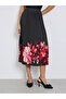 Black Floral Print Pleated Midi Skirt - 2