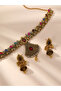 Embellished Leaf Fan Shaped Drop Necklace and Earrings Jewelry Set - 2