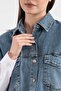 Denim Paneled Pocket Detailed Straight Shirt 8755 - White - 7