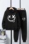 3 İplik Ş Fleece-Lined Kangaroo Pocket Emoji Print Detailed K Hooded 6 Piece Boys' Tracksuit Set - 2
