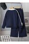 Girl's Ribbon Printed Collar Tracksuit Bottom-Top Set - 3