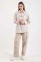 Women's Striped Shirt with Bow and Pearl Detail on the Front 7934 - Beige - 2