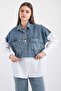 Denim Paneled Pocket Detailed Straight Shirt 8755 - White - 4
