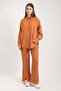 Women's Gold Buttoned Leg Slit Double Suit 8758 - Orange - 4