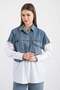 Denim Paneled Pocket Detailed Straight Shirt 8755 - White - 3