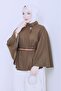 Belt Detailled Brow Poncho with Mink Gold Buckle and Belt - 3
