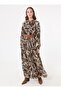 Brown Tones Patterned Long Dress - Brown - - 3