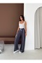 Women's White Striped Modal Pleated Trackpants Wide Leg - 6