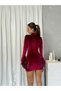 Ruffled Hem Flared Sleeve High Neck Velvet Mini Women's Midnight Flair Dress - 6