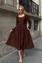 Alaçati Style Women's Brown Button Detailed Round Neck Pleated Ottoman Dress Vs01649 - 4
