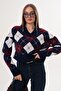 Women's V-Neck Baklava Pattern Knitwear Knitted Sweater 255189 - - 4
