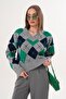 Women's V-Neck Baklava Pattern Knitwear Knitted Sweater 255189 - - 2