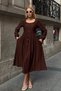 Alaçati Style Women's Brown Button Detailed Round Neck Pleated Ottoman Dress Vs01649 - 3