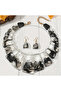 Black White Color Glass Model Natural Stone Necklace Earring Set - 2
