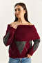 Women's Burgundy Anthracite Madonna Collar Diamond Patterned Knitwear Sweater 20251082 - 5