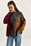 Women's Anthracite Claret Red Diamond Patterned Sweater 20251095 - 4