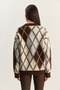 Women's Brown Ecru V-Neck Buttoned Diamond Patterned Cardigan 20258052 - 6