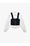 Cotton Long Sleeve Classic Collar Layered Button Detail Slim Fit Crop Blouse - 3