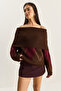 Women's Coffee Brown Madonna Collar Diamond Patterned Knitwear Sweater 20251082 - 2