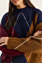 Women's Navy Blue Claret Red Argyle Sweater 20251095 - 7