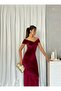 Omzu Open Bow Look Backless Slit Long Women's Scarlet Dress - 5
