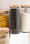 Set of 6 Glass Storage Containers with Wooden Lid Look - 1500 ml - Dry Food & Kitchen Organization Jar Set - 2