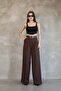 Women's Pleated Palazzo Pants Imported DoubleFace Fabric High-Quality Product High-Waisted Belted - 3