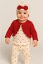 Baby Girl Heart Cream Jumpsuit Red Ruffled Cardigan and Bow Beanie 3-Piece Set - 2