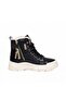 (Conpax) Children's Boots with Wool Inside, Thermo Non-Slip Sole, Zipper & Lace-Up, Black White