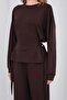 Brown Women's Premium Modal D Buckle Ornament Belted Top and Bottom Set - 6