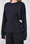 Dark Navy Blue Women's Premium Modal D Buckle Ornament Belted Top and Bottom Set - 6