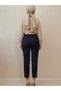 Women's Elastic Waist Pencil Cut Trousers with Leg Detail - 3