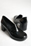 Elegant Genuine Leather Black Patent Leather Thick Heeled Loafer Shoes - 2