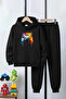 3 Thread Ş Fleece-Lined Thick Kangaroo Pocket K Hooded Game Print Detailed 6 Piece Boys' Tracksuit Set - 6