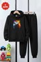3 İplik Winter Ş Fleece-Lined Kangaroo Pocket Play Print Detailed K Hooded Boys' Tracksuit Set
