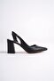 Women's Black Leather Asymmetrical Strappy Pointed Toe Chunky Heel Shoes - 6