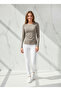Drawstring Waist, Fitted at the Waist, Side Slit Mink Color Women's Blouse - 3